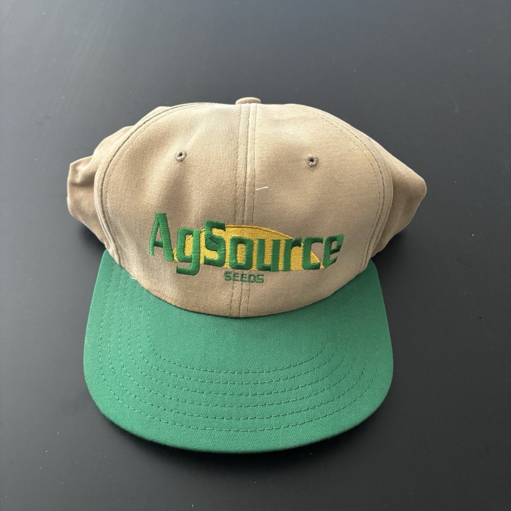 Vintage AG Source Seeds SnapBack Trucker Farm Hat Tan Green OSFM USA Made
